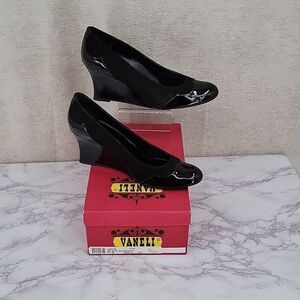 VANELI Udor Black Suede and Patent leather Combo Wedge Heels Women's 11